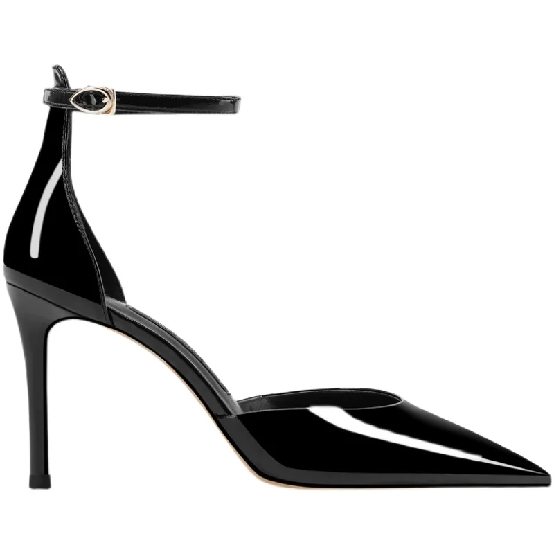 Hot Sale Woman Patent Leather Pointed High Heel Thin Heel Sexy Sandals Bun Hollow Simple Sandals