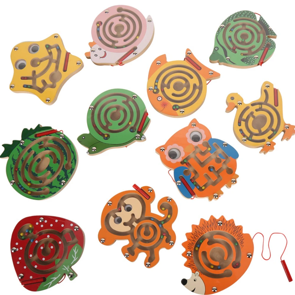 

Children Magnetic Maze Toy Kids Wooden Puzzle Game Toy Kids Early Educational Brain Teaser Wooden Toy Intellectual Jigsaw Board