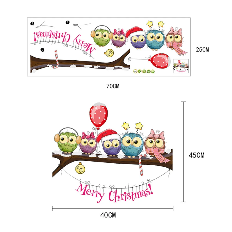 2021 New Year Window Stickers for Merry Christmas Decoration Christmas-dressed Owl On A Tree Branch Wall | Дом и сад