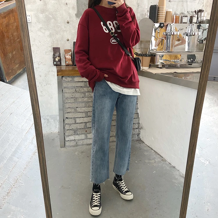 Женские расклешенные джинсы 2020 Осенние укороченные с потертым подолом для