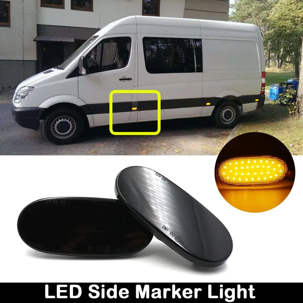 2Pcs For Benz Sprinter W906 For VW Crafter Smoked Lens LED Side Marker Lamp Amber Turn Signal Light Position Lights