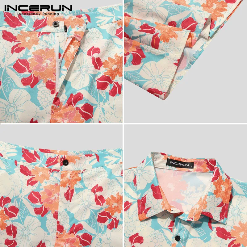 

Men Sets Printing Streetwear Lapel Short Sleeve Shirt Beach Shorts Summer Fashion Casual Men Hawaiian Suits 2 Pieces INCERUN 5XL
