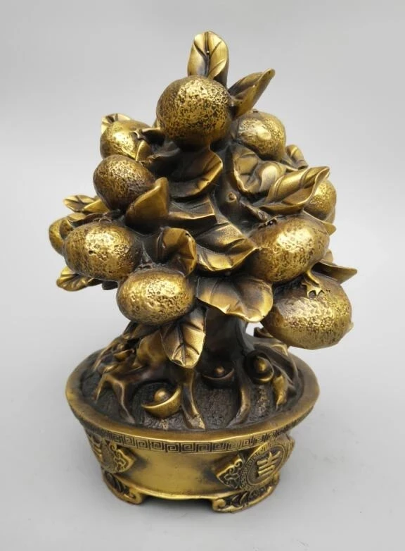 

China's Seiko carving pure brass Kumquat get Rich tree wealth statue