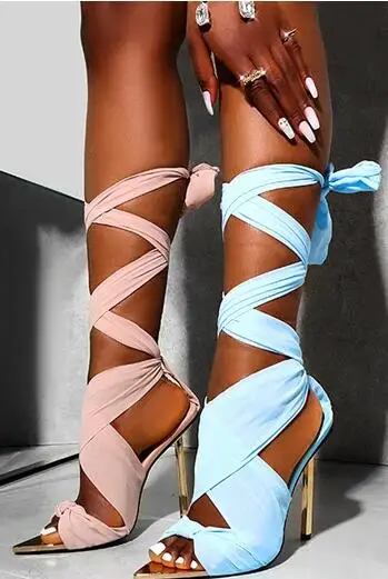 

2021Sexy High Heel Summer Ankle Strap Sandals New Women's shoes Cross-strap Lace Sandals Street Party Dress Shoes Size Big 42