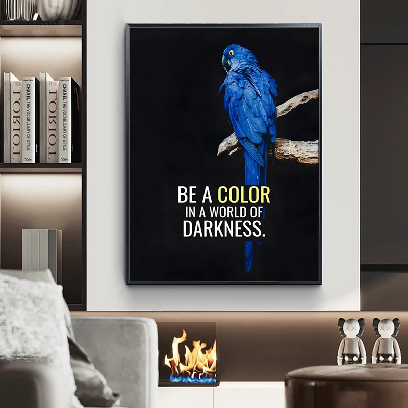 

Parrot Eagle Animal Canvas Painting Wall Art Poster and Print Motivational Quote Be a Color in a World of Darkness Home Decor