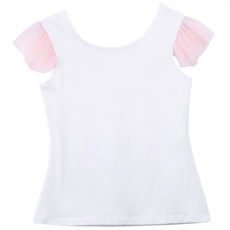 2 Piece Family Matching Outfits Set For Women Baby Girl Kid Solid Short Sleeve Tops T-shirt Skirt Tutu Mesh A Line Skirts | Мать и
