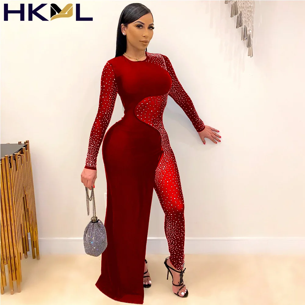 

Популярная Европейская и американская Прозрачная облегающая юбка со стразами, цельная одежда для ночного клуба, весна и осень 2021