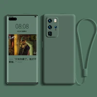 LOVECOM Liquid Silicone Phone Case For Huawei P50 P40 Lite P30 P20 Lite Pro Mate Pro Strap Soft Solid Color Back Cover