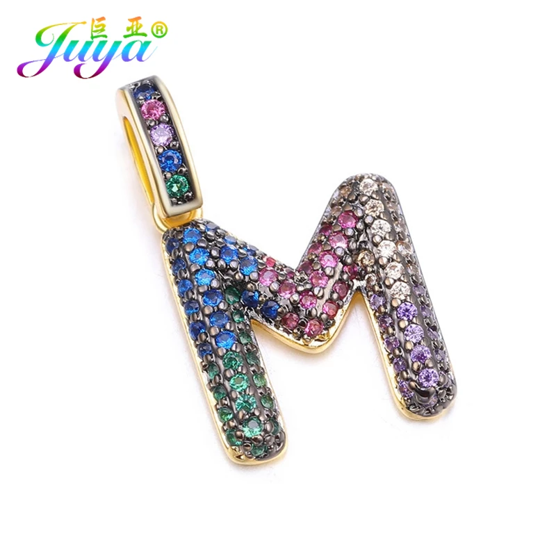 Gold M Juya DIY шнур кожаный вывод многоцветный Циркон с радужным блеском золото 26 буквы алфавита кулоны с надписями поставки - Окраска металла: Gold M