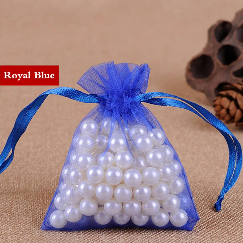 royal blue 100 шт/50 шт 7x9 9x12 10x15 13x18 см сумки из органзы Ювелирные изделия упаковочный мешочек для свадьбы украшения Drawable мешок подарочные пакеты 21 цвет OR7 - Цвет: royal blue