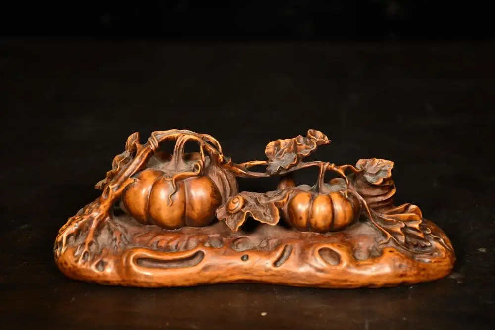 

Home Decor 7" China Collection Old Boxwood Pumpkin statue Carved pumpkin flower vine Implication Harvest