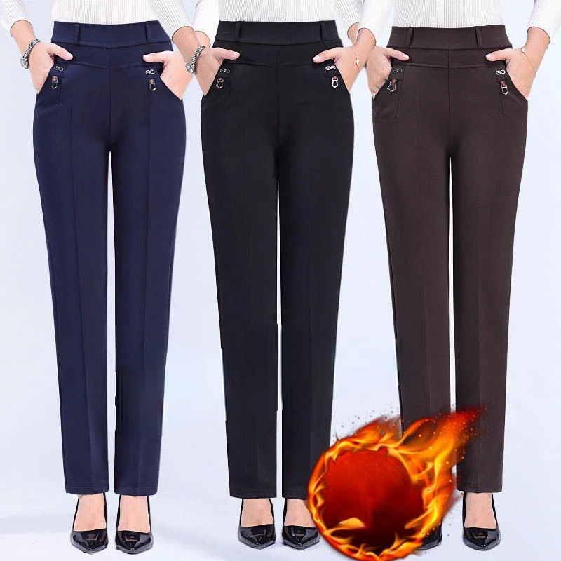 

Spring Autumn Middle Age Women Thick Velvet Leggings Female Mom High Elastic Solid Trouser Pants Ladies Casual Pencil Pants A45