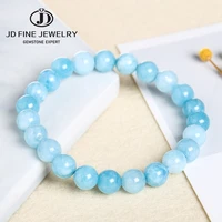 jd natural stone aquamarine blue chalcedony bead bracelets women charm reiki healing round stone strand bangles friend gift