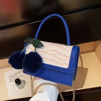 veryme contrasting color womens bag 2022 winter hair ball pendant handbag pure color leather shoulder bag crossbody coin purse