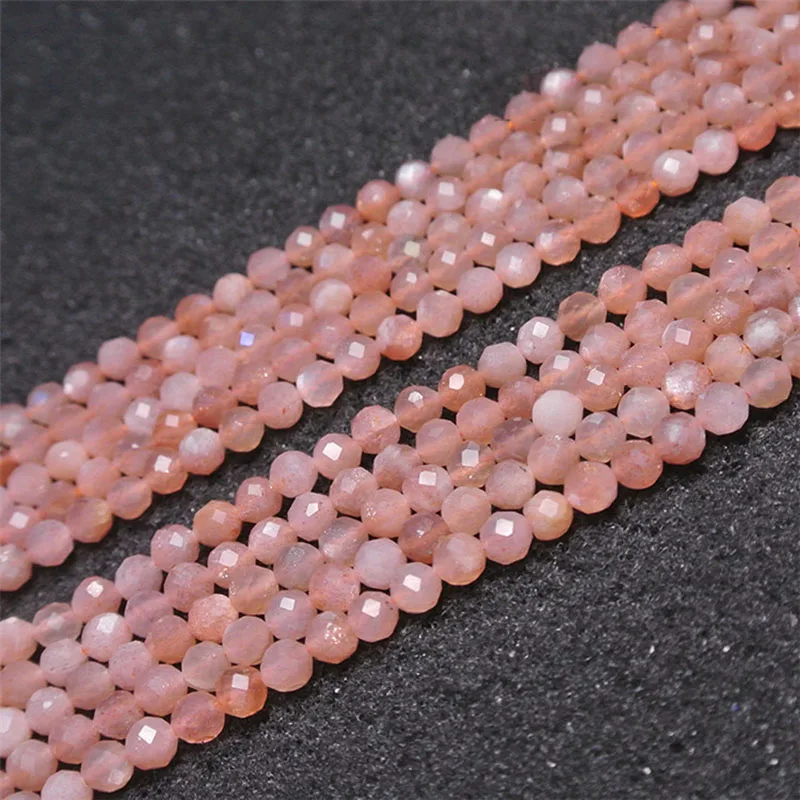 

2-4mm Natural Faceted round orange Moonlight stone beads For DIY necklace bracelet jewelry making 15 "free delivery