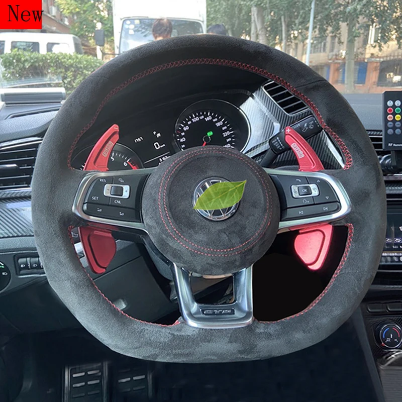 

DIY Suede Hand-stitched Car Steering Wheel Cove for Volkswagen Golf 7 GTI Golf R MK7 VW Polo GTI Scirocco 2015 2016 Accessories