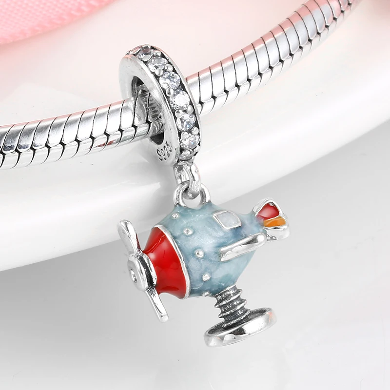 

New Arrival 925 Sterling Silver Plane Bead Travel Around World Fit Designer Original Necklace Bracelet Beads Jewelry Making