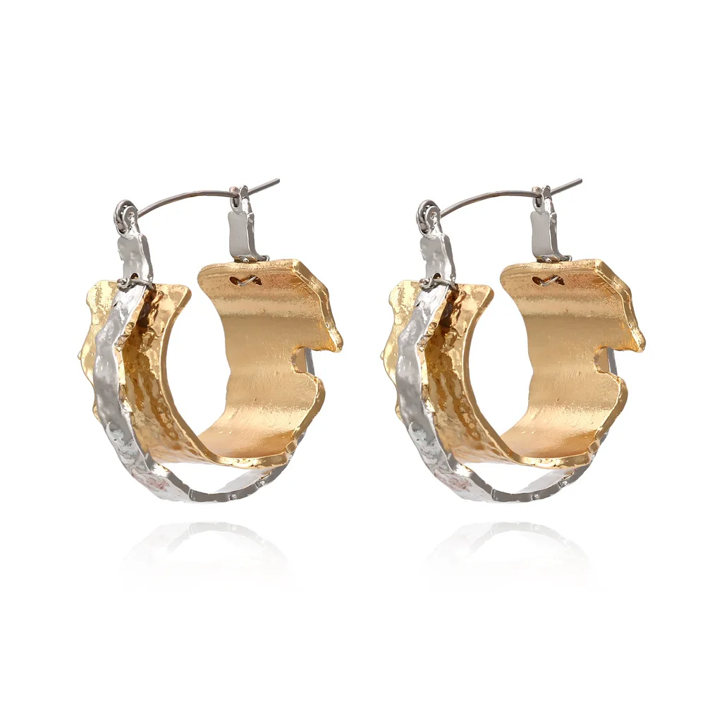 

Индивидуальные двухслойные геометрические серьги, модные металлические серьги неправильной формы для женщин, модные украшения в стиле пан...