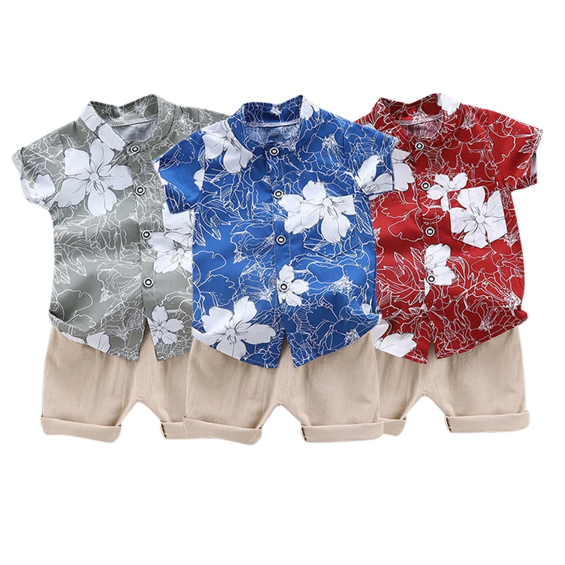 White Big Flower Shirt Casual Printed Summer Short Sleeve &amp Pants Two-piece Sets | Детская одежда и обувь