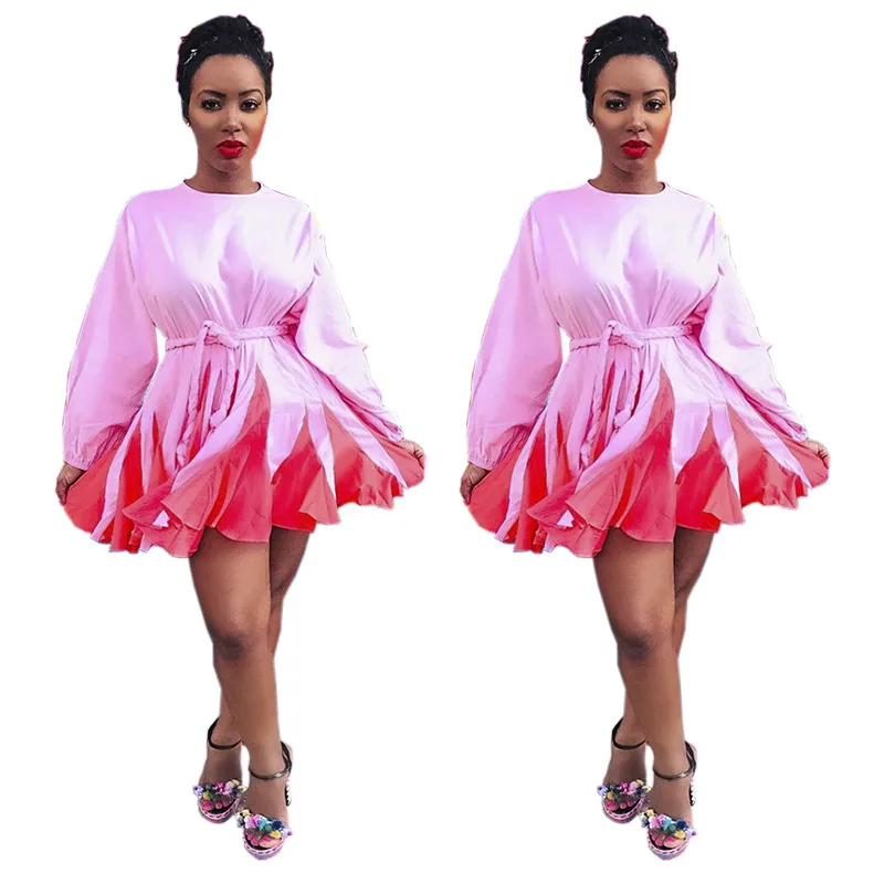 Розовые популярные цвета женское Бандажное платье Осеннее на шнуровке с высокой