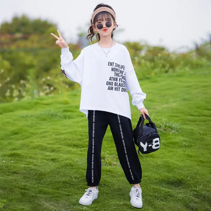 New Girls Clothes Set Teen Girls Tracksuit Spring Autumn Long Sleeve Letter T Shirt &Pants 2pcs Children Suits 6 8 10 12 14 Year