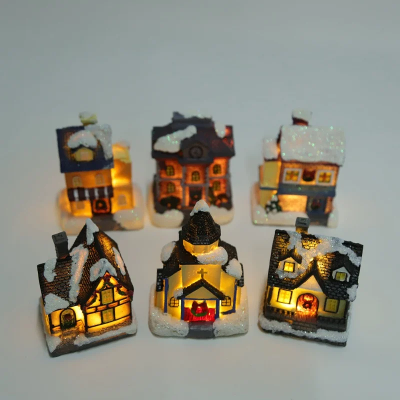 Clorful светодиодный мигающий смоляный Рождественская сцена деревенские дома