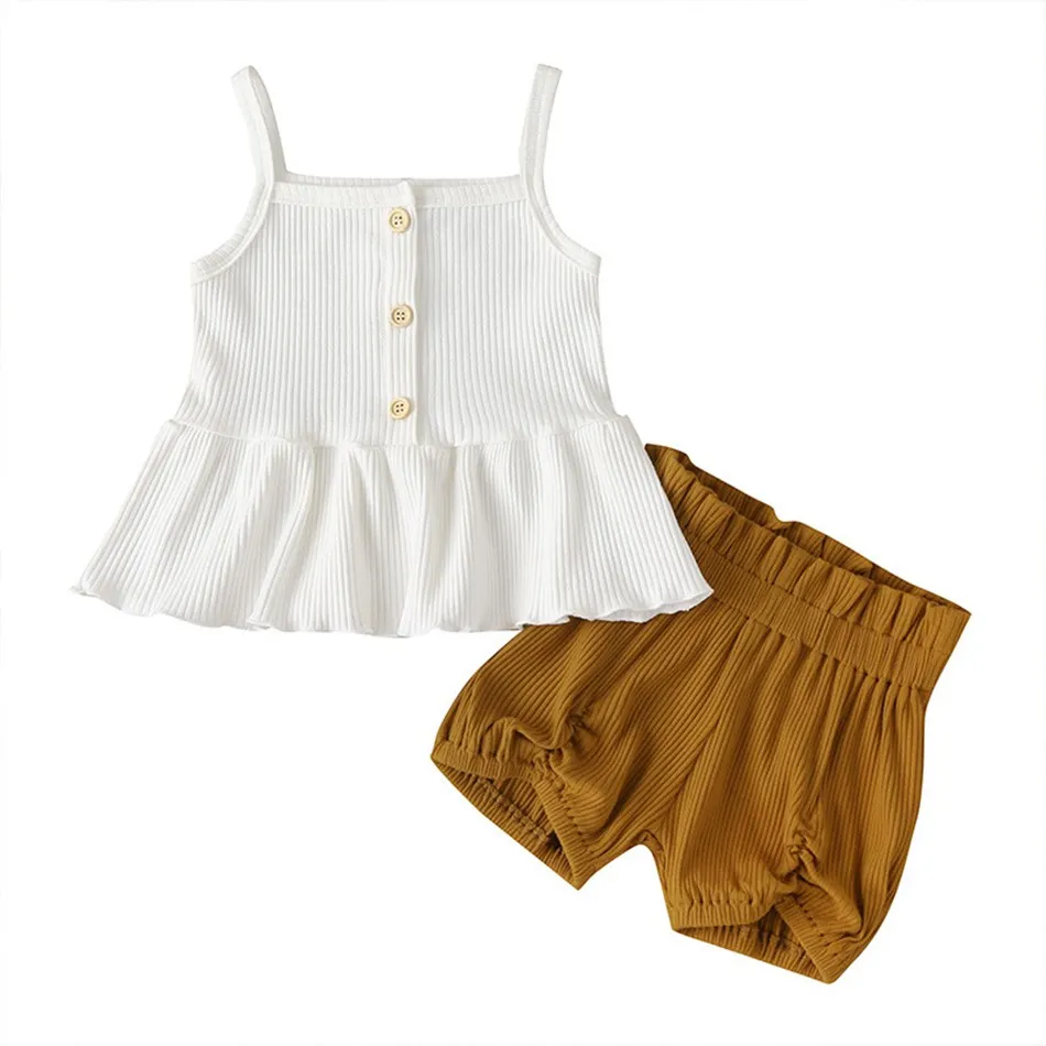 

Children Clothing Set Summer Kids Casual Cotton Girl Ruffles Vest and Bloomer Shorts 2 Packs Set Knitted Girls Clothes 1-5 Years