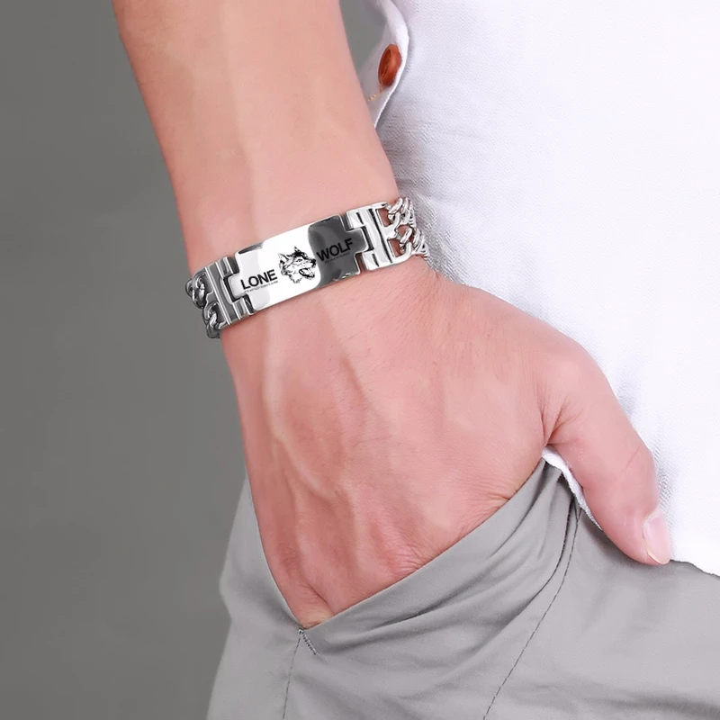 Персонализированный 18 мм мужской браслет из нержавеющей стали с двойным