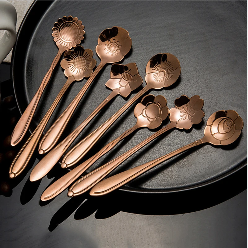 Розовая Золотая прочная кофейная ложка из нержавеющей стали десертная чайная