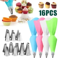 16pcspack silicone diy icing piping cream pastry bag stainless steel ice nozzle tips converter squeeze baking cake decor tools