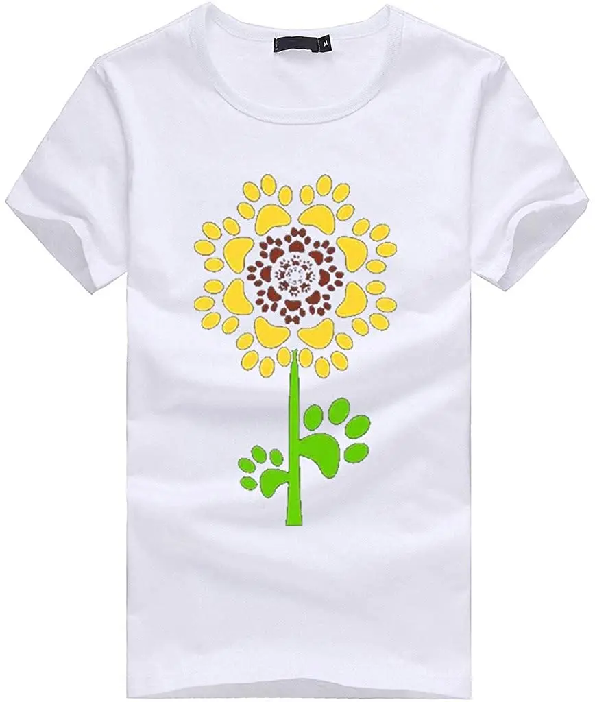 

Women Ladies Comfy Sunflower Print O Neck Short Sleeve Pullover T Shirt Top