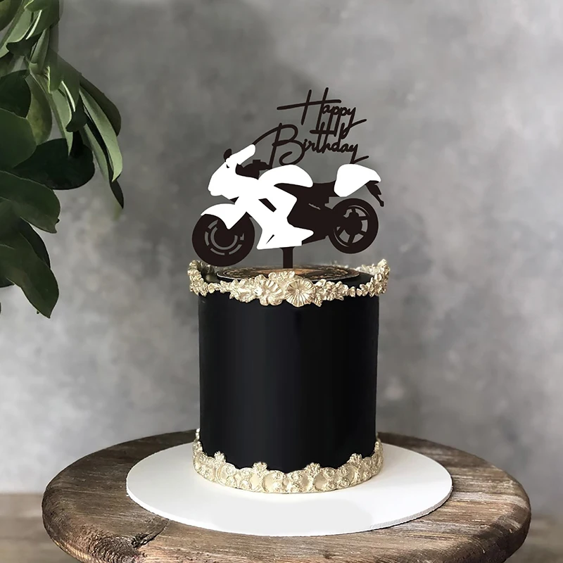 

Car Motorcycle Happy Birthday Cake Toppers Gold Motorbike Cupcake Topper for Kids Birthday Party Cake pastry Decoration Supplies