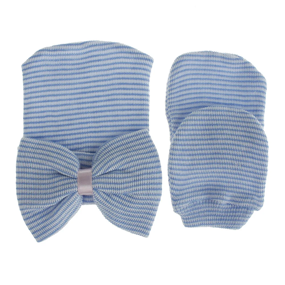 

Newborn striped headband hood big bow knitted gloves hat suit cute baby suit hat I0380
