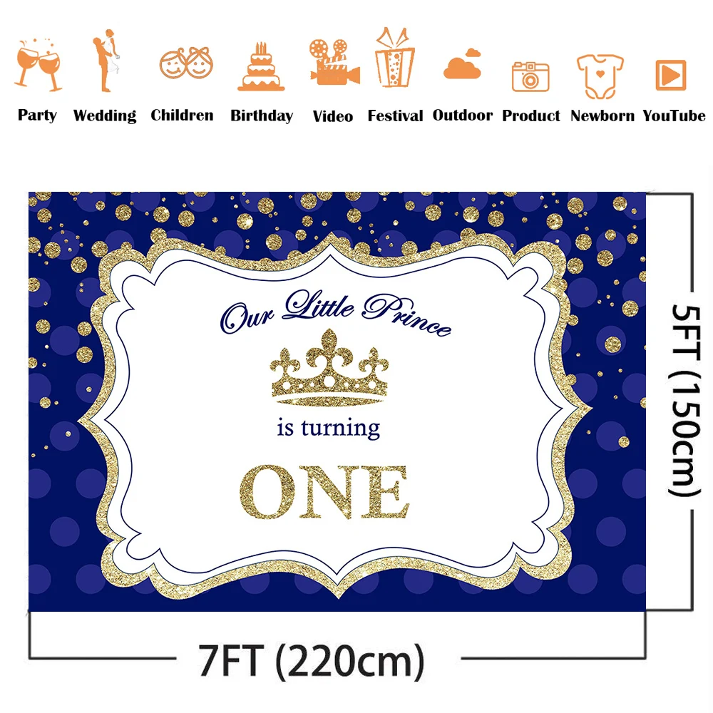 Фон для фотосъемки новорожденных с королевской синей короной Золотой блестящий