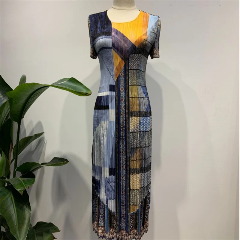 

Miyake pleated dress 2021 summer fashion temperament printed dress fabric comfortable and breathable skin-friendly large size
