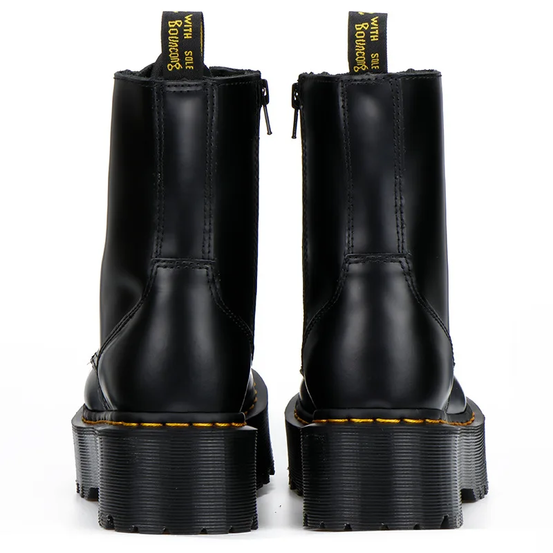 CEVABULE Women Martin Boots Genunie Leather Thick Heel Platfrom Martin Boots Boots Women Side Zipper Boots Leather Boots
