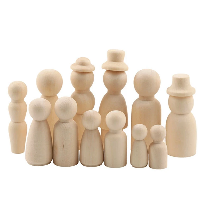 

55Pcs Craft Art Unfinished Wooden DIY Color Painting Peg Dolls Male & Female Doll Bodies Decorations Kids Toy