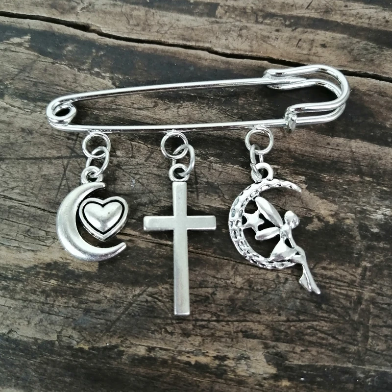 

Cross Brooch Moon Love Gift Little Angel Pendant Gift for Friend Health and Peace Brooch