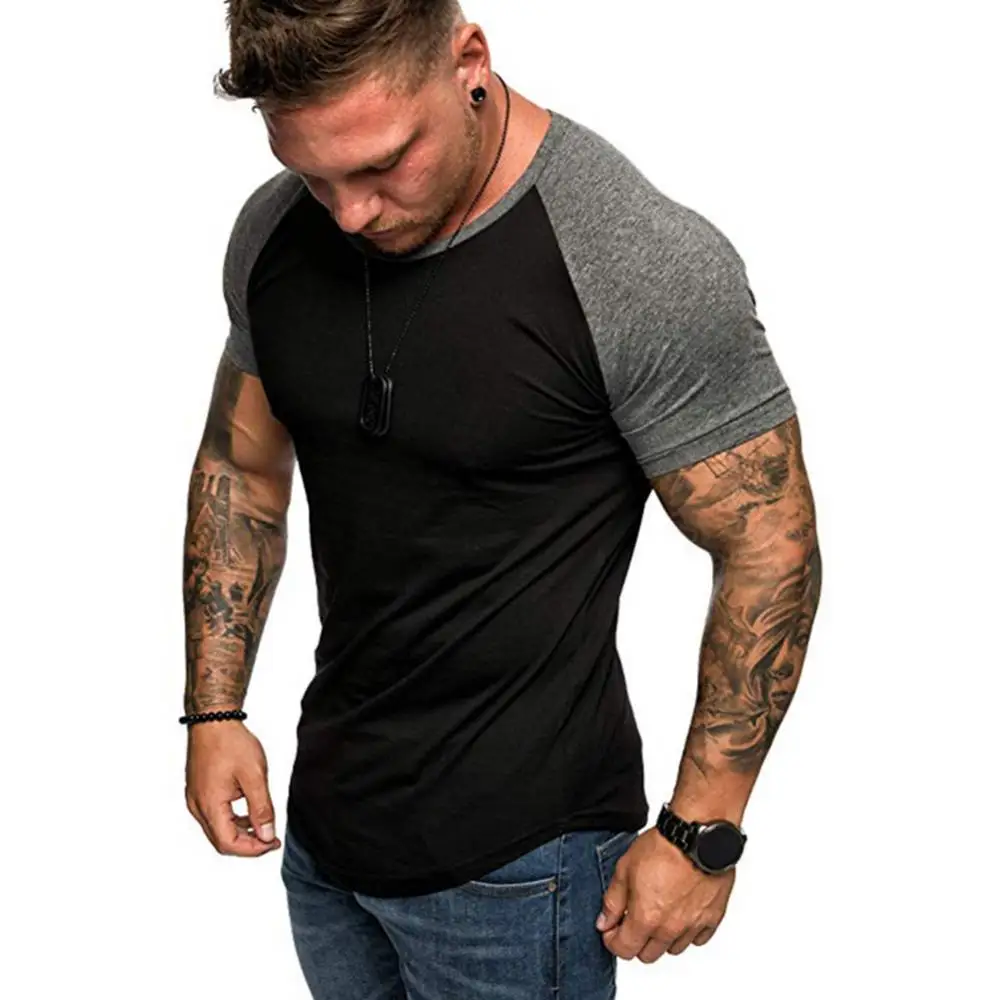 

80%HOT Men Color Block Round Neck Short Raglan Sleeve T-Shirt Casual Sports Tee Top