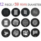 Гобо 58 мм, 12 шт., до 90 узоров, используемых с оптическим конденсатором Snoots для создания подходящего теневого фона для съемки