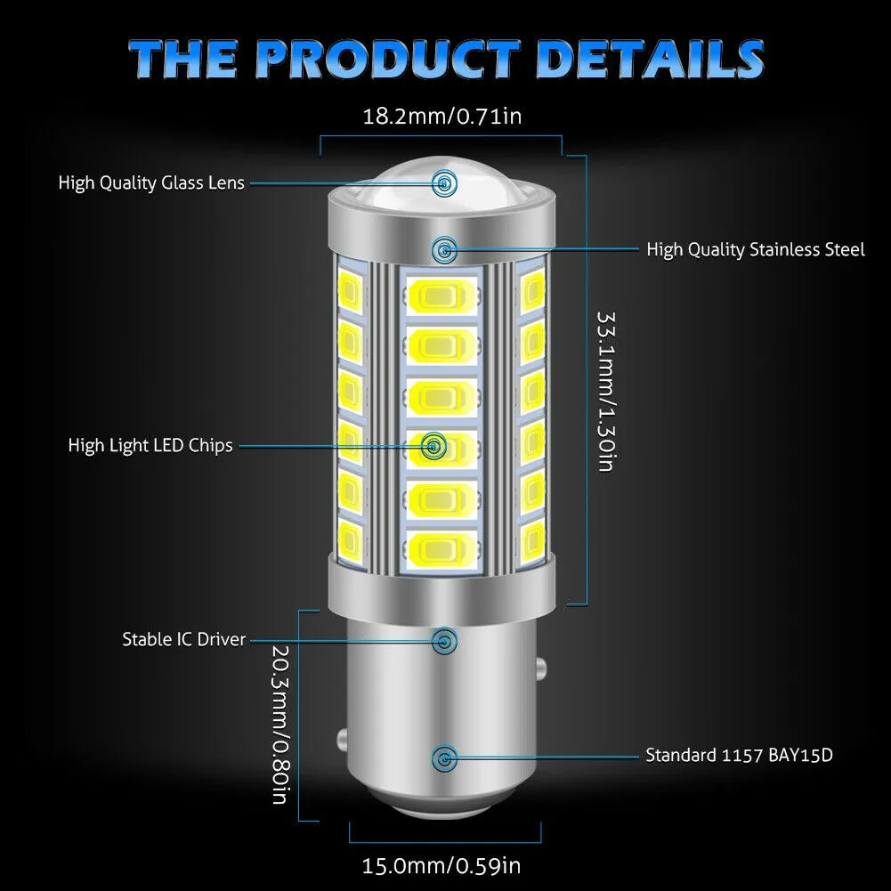 

12V Bulbs 2pcs Singal Brake Car Tail Bulb Reverse 7 LIGHT 115 P21/5W STOP TAIL 33 SMD 5 W Accessories BRAKE led canbus