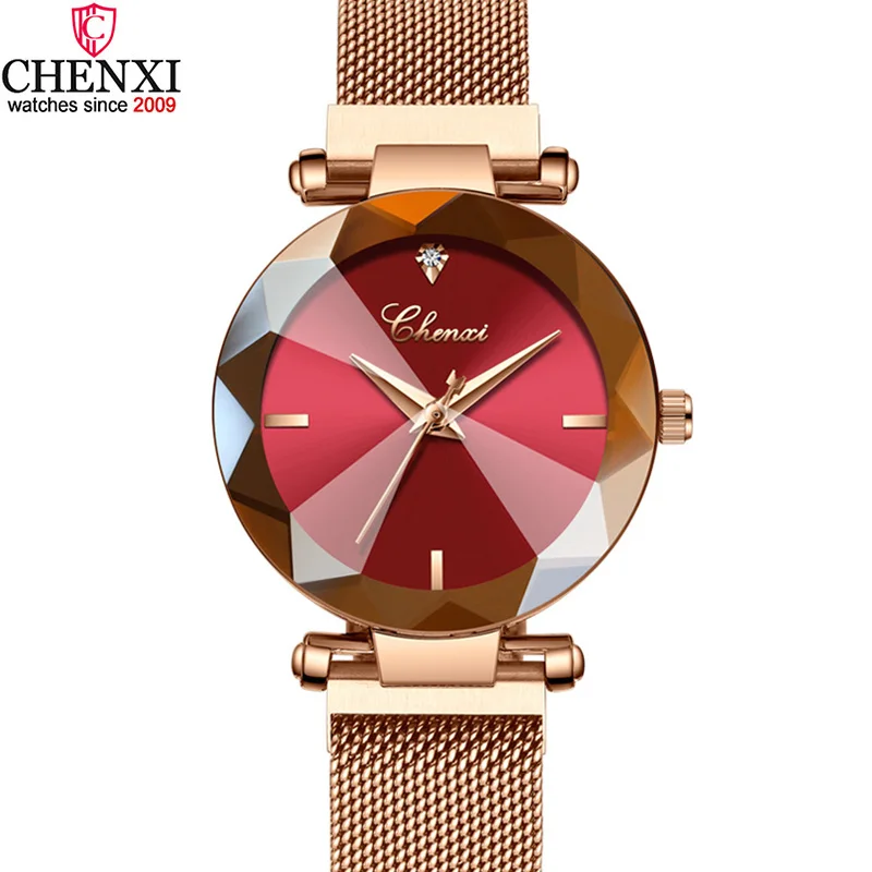 Модные Золотые женские часы ChenXi брендовые Роскошные элегантные Стразы