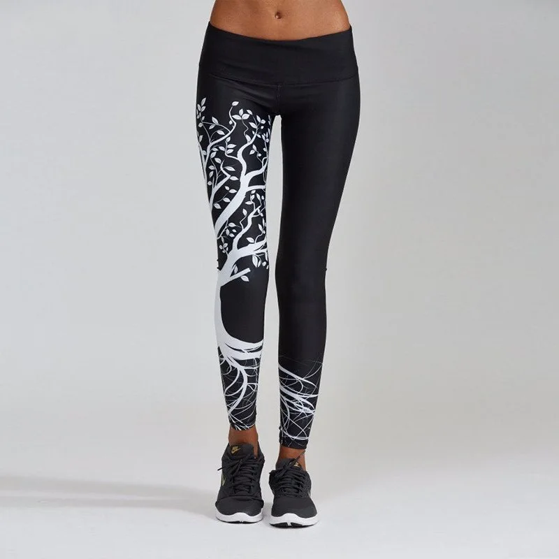 

Women's Yoga Fitness Pants Digital Branch Print Hips High Waist Sports Leggings