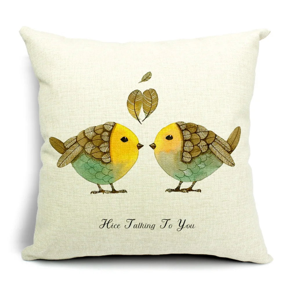 Скандинавская подушка с птицей хлопковая льняная наволочка мультяшная пара для