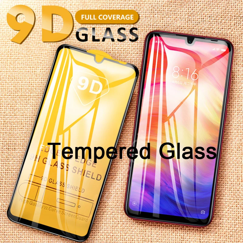 

9D Full Coverage Tempered Glass for Xiaomi Redmi Note 9 8 7 Pro Max S 7 10X 7A 8A Screen Protector Protective Front Film Black
