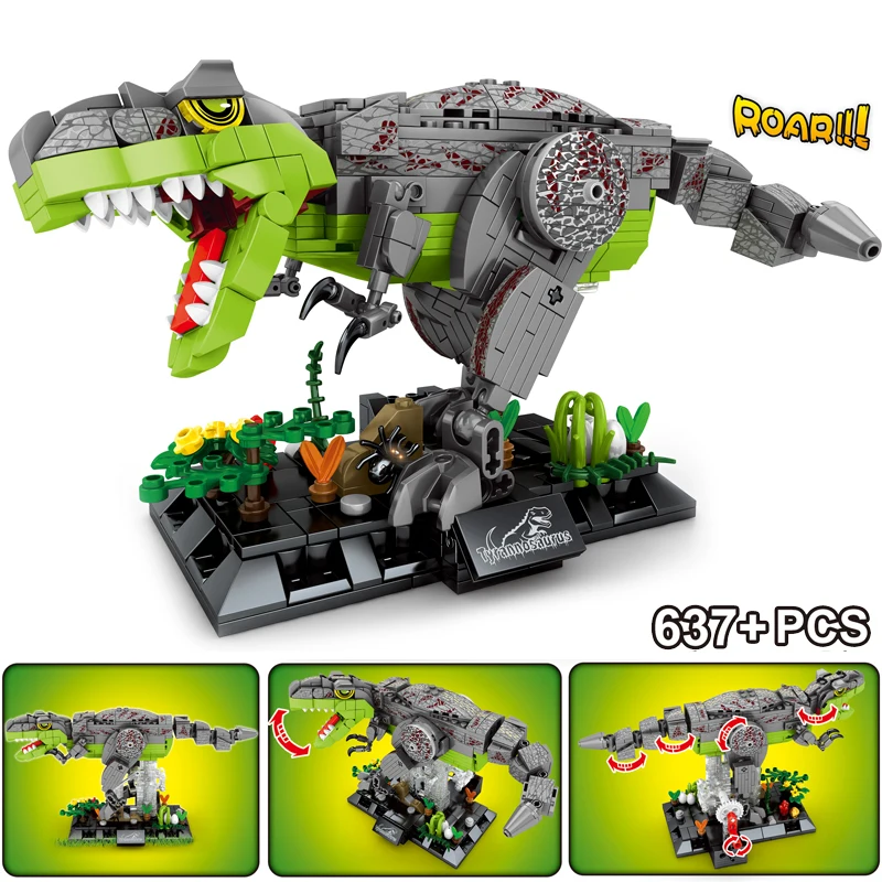 

Movable Tyrannosaurus 637pcs Jurassic World Dinosaur Dion DIY Model Building Blocks Bricks Enlighten Toys For Kid Children Gifts
