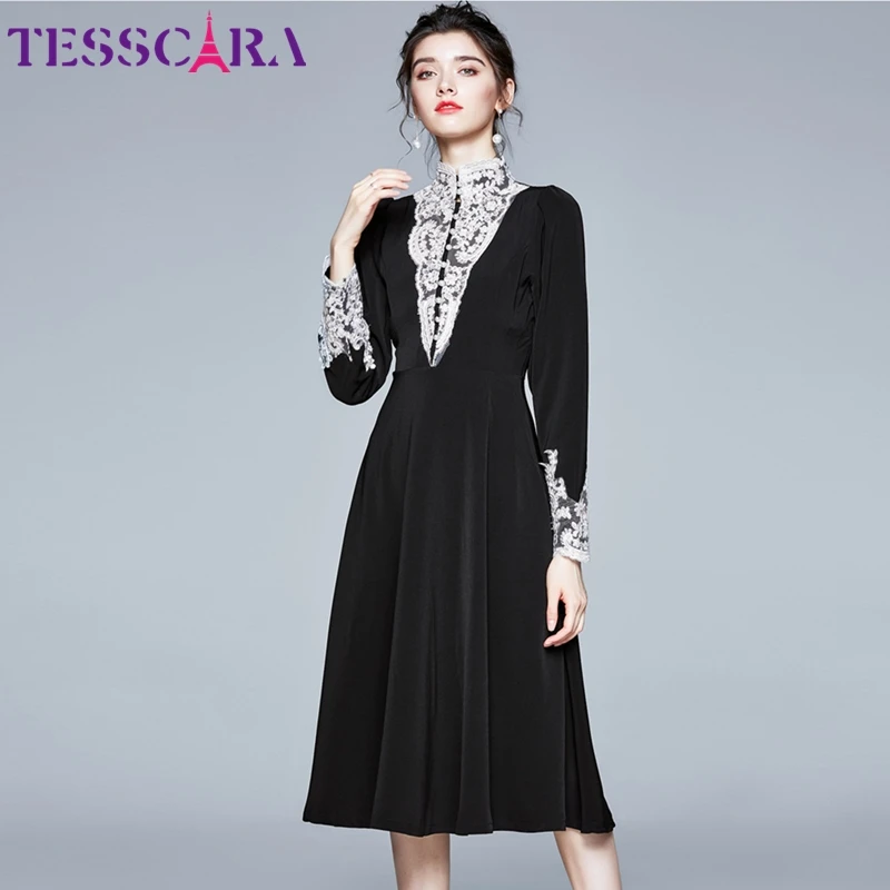 TESSCARA для женщин в винтажном стиле Сезон весна осень платье Festa высокого качества