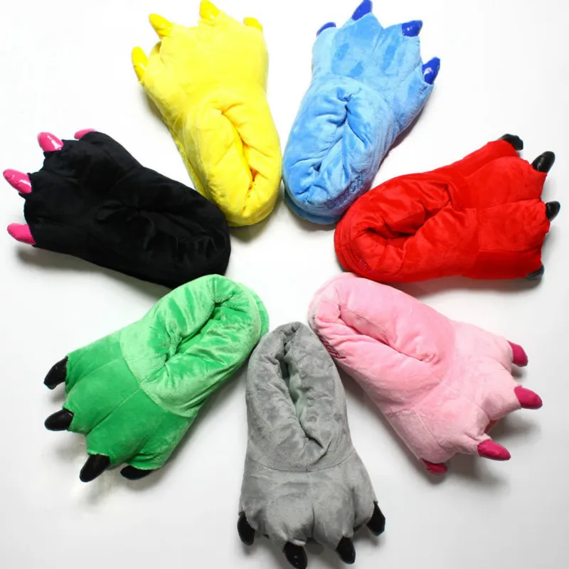 

2020 Winter Warm Soft Indoor Floor Slippers Women Men Children Shoes Paw Funny Animal Christmas Monster Dinosaur Claw Plush Home