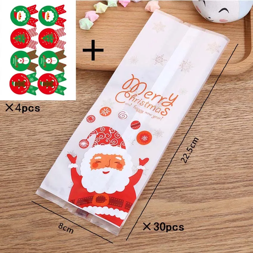 Santa 2 and Sticker Marebell 30 шт рождественские Упаковочные пакеты для печенья липкая бумага мультфильм Санта Клаус вечерние Детские День печенья выпечки упаковки - Цвет: Santa 2 and Sticker