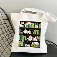 shopper library cats whimsical cats printed tote bag women harajuku shopper handbag girl shoulder shopping bag lady canvas bag